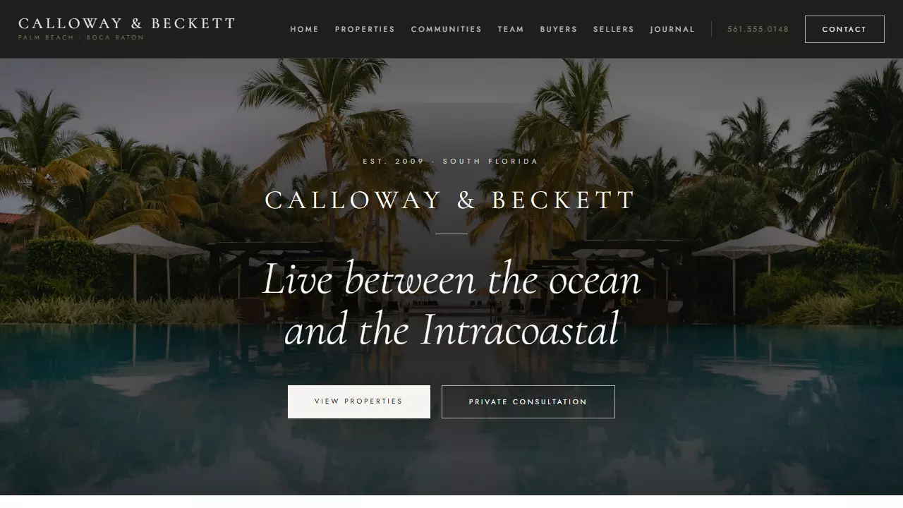 Calloway and Beckett website, desktop home page