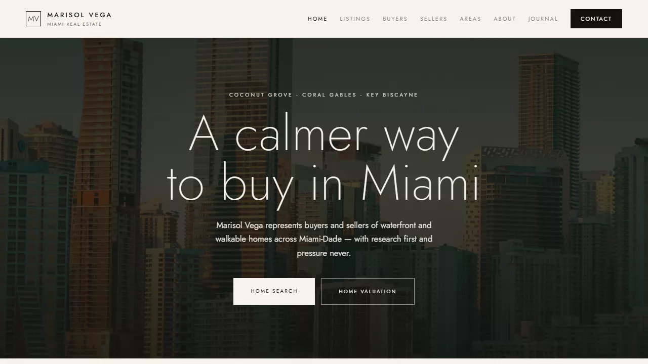 Marisol Vega website, desktop home page