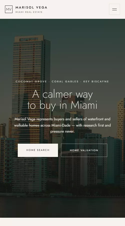 Marisol Vega website shown on a phone