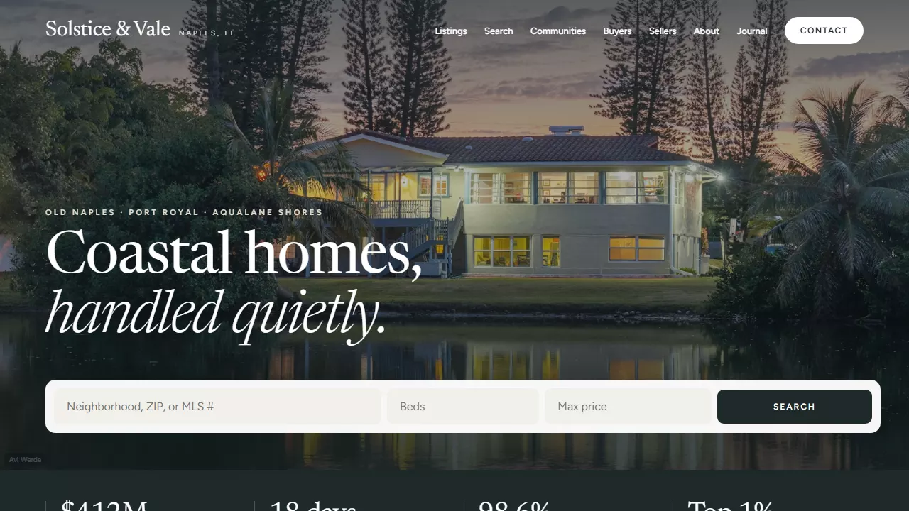 Solstice and Vale website, desktop home page