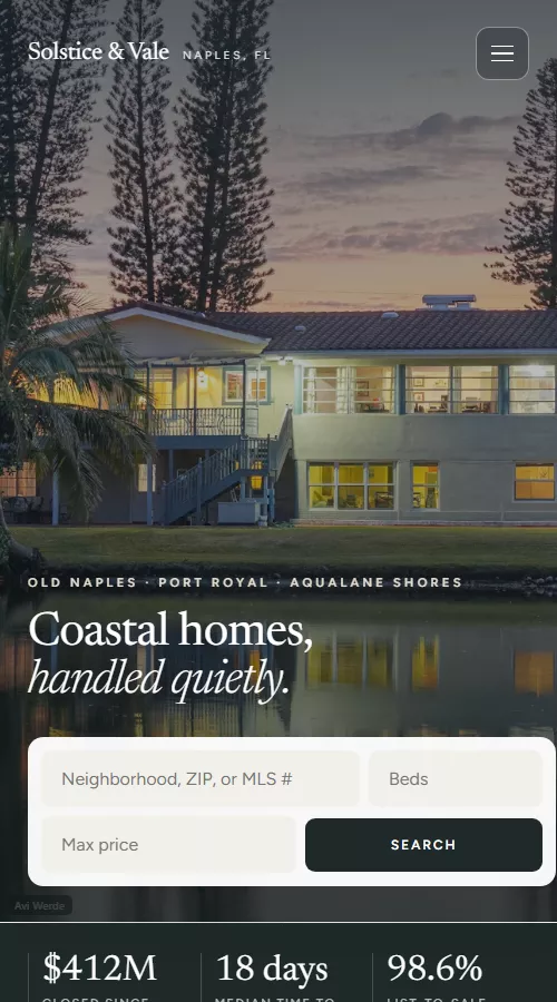 Solstice and Vale website shown on a phone